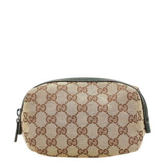 Gucci GG Canvas Pouch Beige Brown Green Leather - Picture 1 of 8